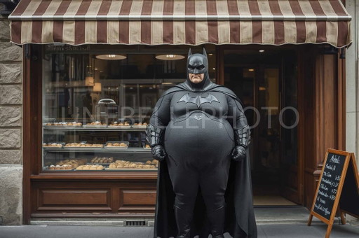 Fotografia stampata e incorniciata / cornice decorativa / edizione limitata / firmata / Batman davanti a una panetteria