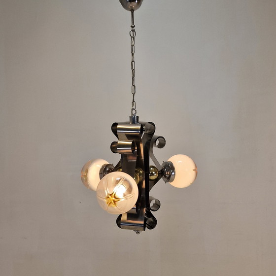Image 1 of Vintage Mazzega Murano Hanglamp met 3 Glazen Bollen, Italië, circa 1970