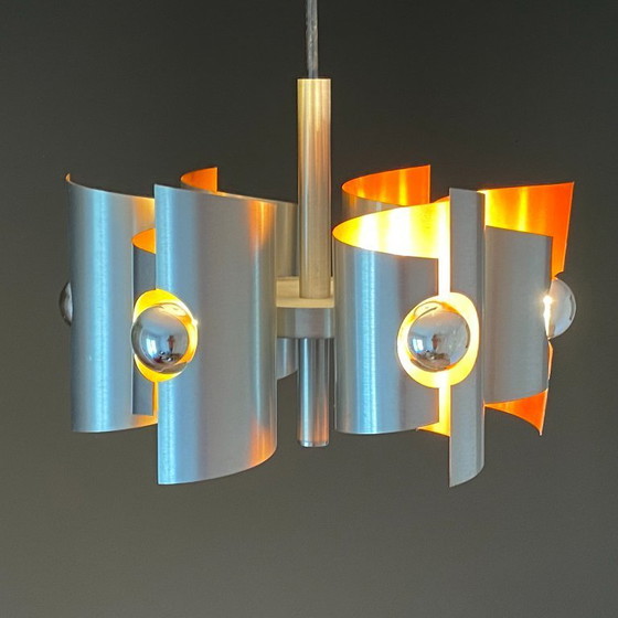 Image 1 of Polam Bielsko chandelier. 1970. Space age. Brushed stainless steel.