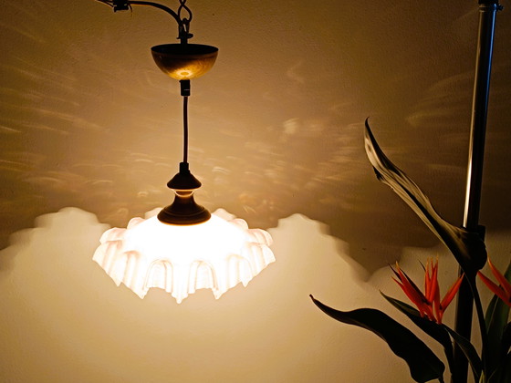 Image 1 of Witte Opaline De Clichy Glazen Hanglamp