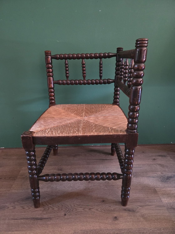 Vintage bobbin corner chair, small – Stools, Rattan, Wicker (photo 3 of 8)