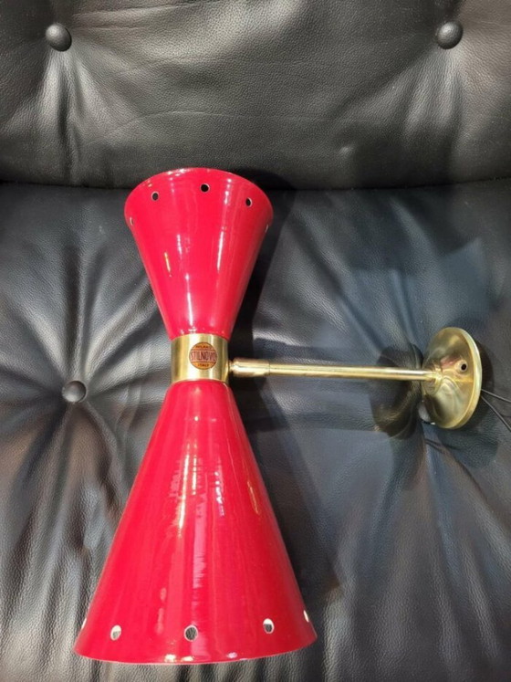 Applique modello Diablo Rossa, Stilnovo anni 50, Metallo, Ottone, Rosso, Mid Century Modern (foto 4 di 5)
