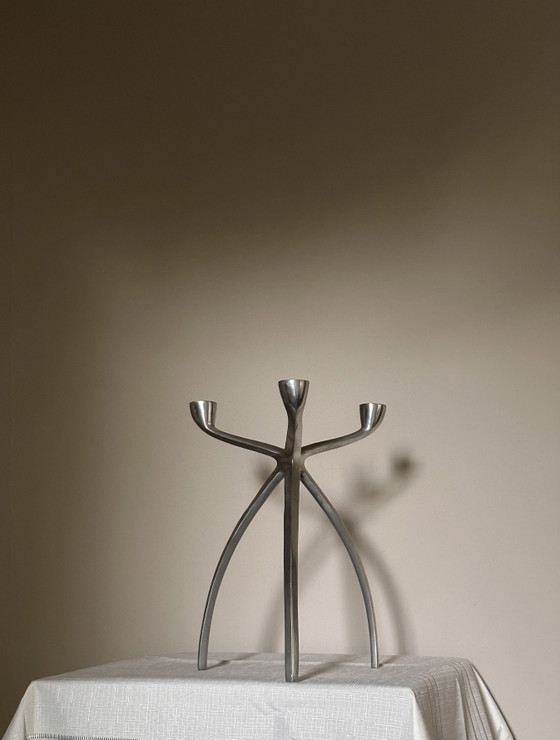 Vintage Space Age Tripod Candle Holder – Metal, Aluminium (photo 4 of 6)