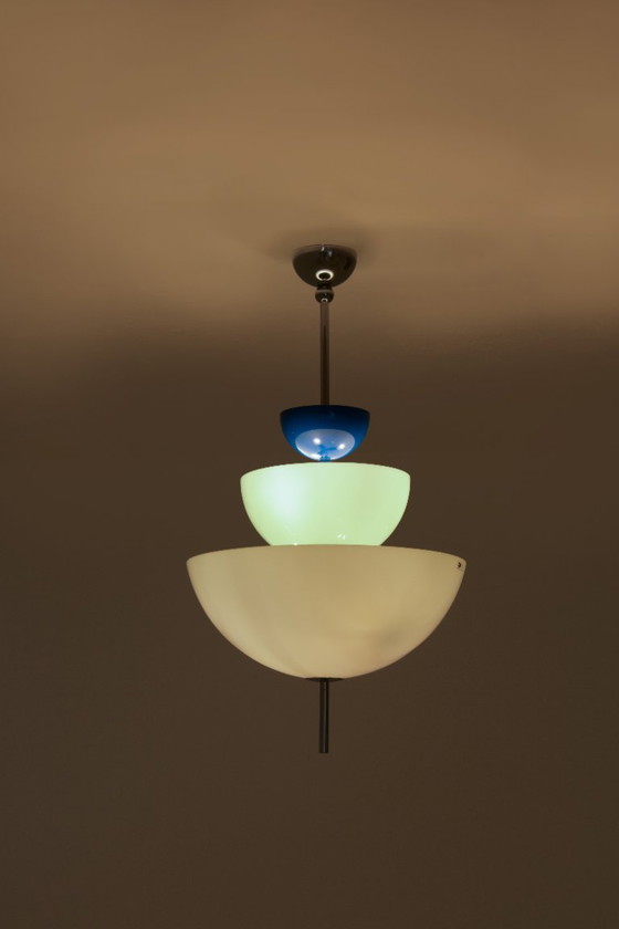 Image 1 of Lámpara de araña/colgante de cristal de Murano estilo Memphis de los años 80, rara - Tre