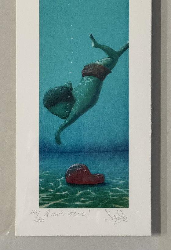 Pintura Giclée de Bellas Artes de D. Santini, 13x46cm, Mi Héroe en Marco, Arte Moderno (photo 4 of 6)