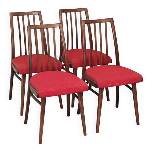 Juego de 4 sillas de comedor rojas de Antonin Suman para Interier Praha.