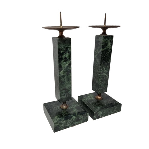 Bougeoirs vintage en marbre vert