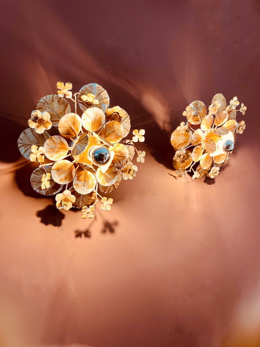 Unique! French set of Art Deco flower wall lamp/ceiling lights