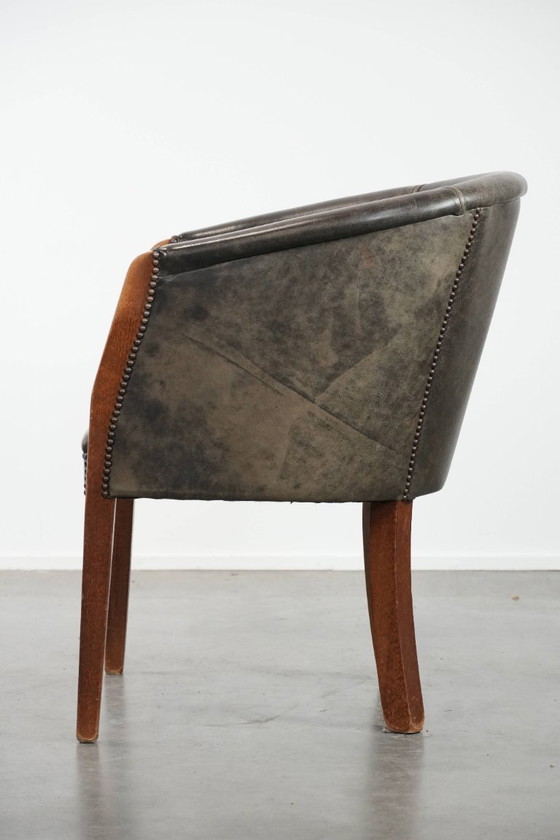 Image 1 of Sedia a vasca/sedia laterale in pelle di mucca e legno con una combinazione di colori bella e robusta