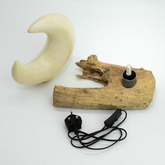 Image 1 of DriftGlow Lamp Crackle Half Moon Shade - Grey