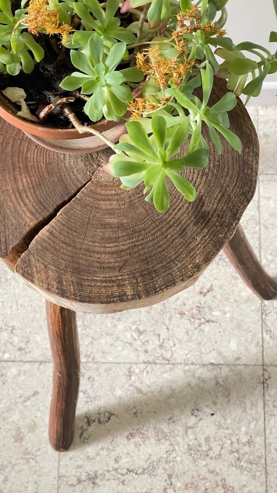 Image 1 of Brutalist Tripod Stool, Vintage Log