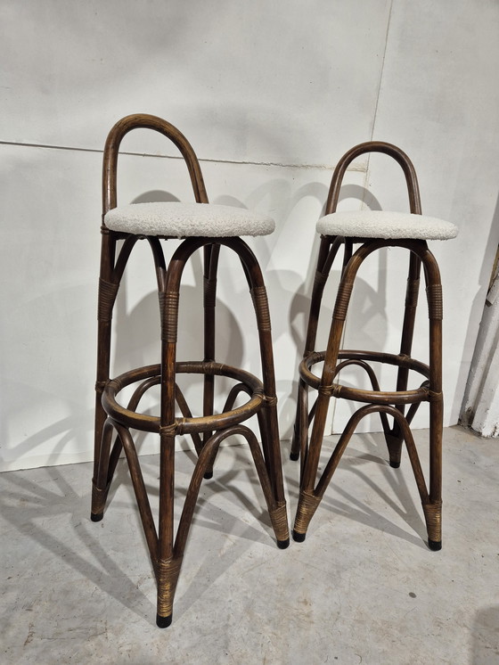 Image 1 of 2 vintage bamboo bar stools tiki design