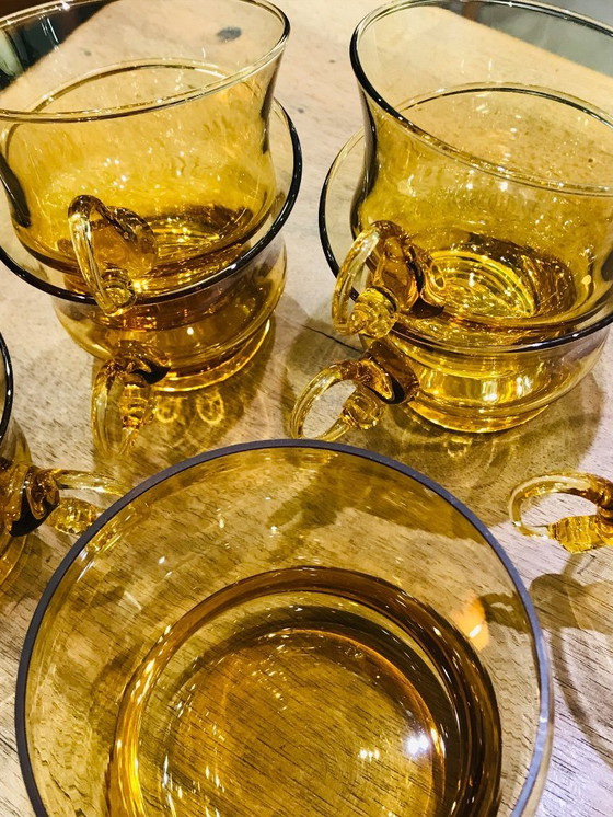 Image 1 of Ensemble tasses et sucrier verre soufflé Pologne vintage