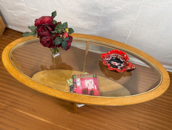 Image 1 of Mid-Century Retro Vintage Oak-Style Coffee Table by Nathan Furniture  Edged Glass Top • British Design Classic • Timeless Statem