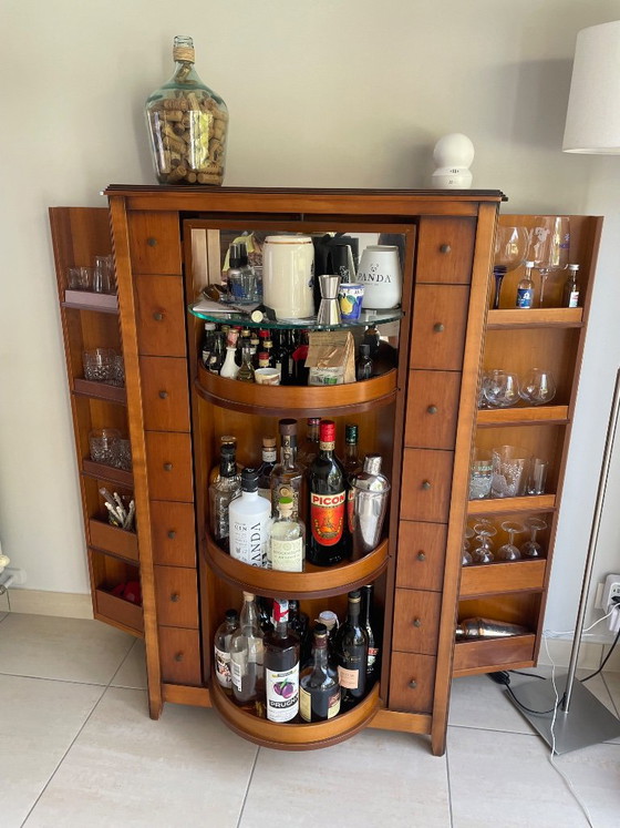 Mobile bar girevole in legno di ciliegio, Vetro, Metallo, Marrone (foto 8 di 8)