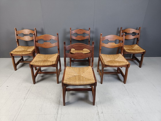 Image 1 of Vintage Oak And Wicker Dining Chairs, 1960S