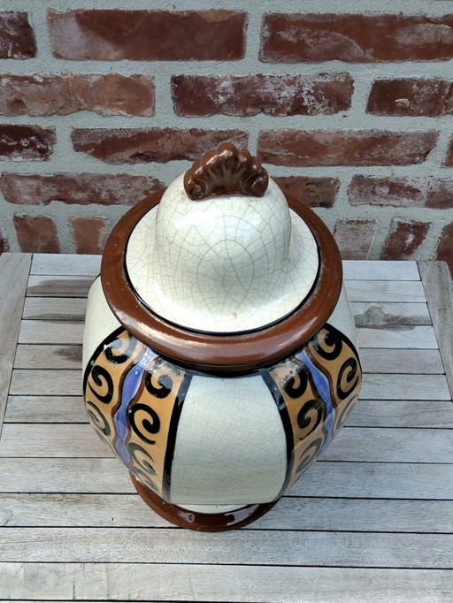 Antique Art Deco potiche or lidded vase by Auguste Mouzin & Cie from Wasmuel, 1920s – vazen, Ceramic (photo 2 of 11)