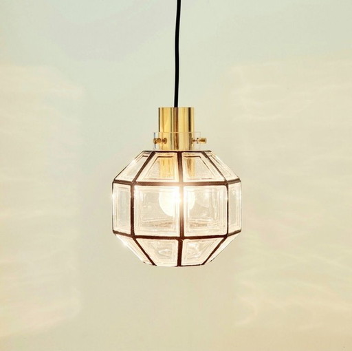 Mid Century Glass & Brass Pendant Light From Limburg, Germany