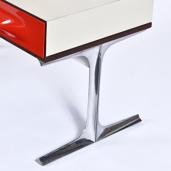 Image 1 of Console stereo TV con cassetto in plastica rossa cromata Raymond Loewy DF-2000
