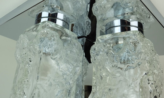 Image 1 of Eccezionale lampada da soffitto a filo di metà secolo con 4 cuboidi in vetro ghiacciato