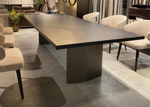 Minotti Morgan 115x280cm in Moka oak and brushed steel base 