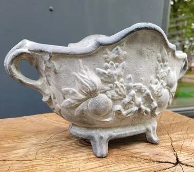 Franse gietijzeren plantenbak, Grijs, Vintage (foto 3 van 8)
