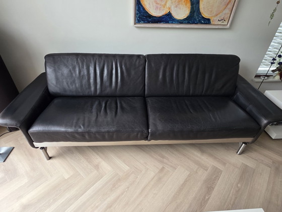 Set divani design HF, 2 divani, HF style, Divani 3 posti, Pelle, Nero (foto 5 di 7)