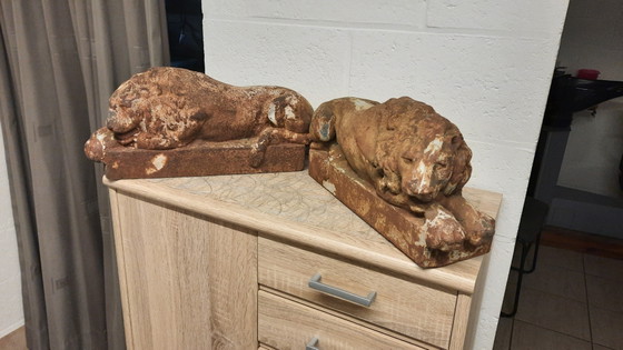 Image 1 of Paire de lions en fonte