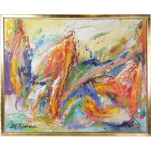 Farbiges Ölgemälde "Wo die Engel tanzen" von Leif Bjerregaard, 1995