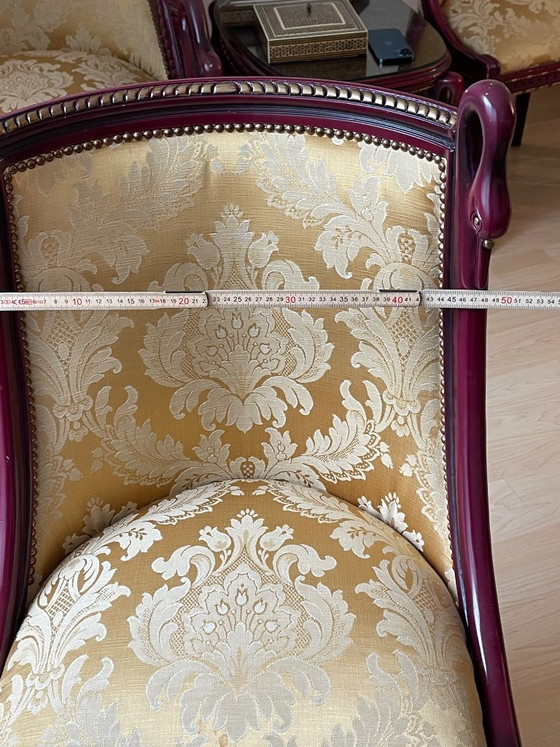 Set di 12 Sedie da Pranzo Stile Impero – Intagli a Collo di Cigno – Textile, Wood (photo 5 of 12)