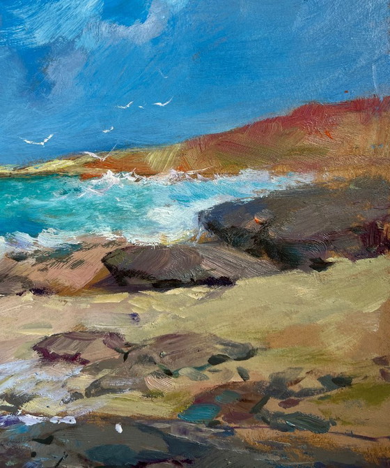 Image 1 of Original Oil Painting Summer Coastal Landscape Freedom over the sea