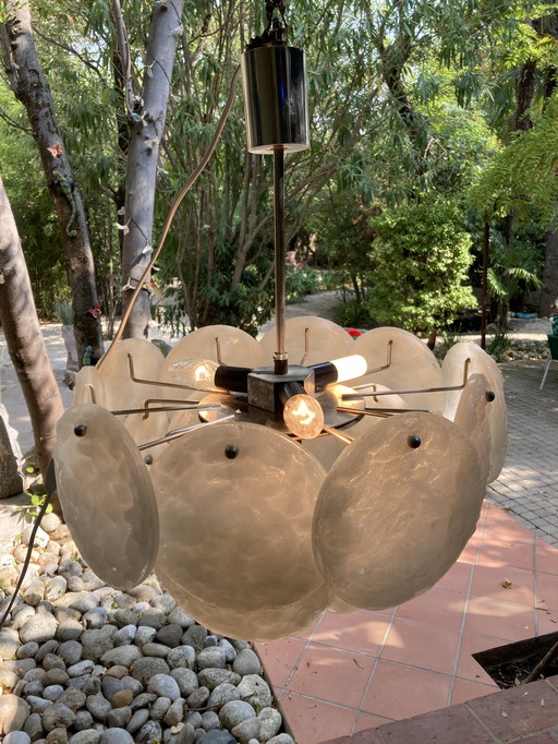 Lampada a sospensione vintage anni '70 con 18 punti di plastica bianca effetto smerigliato 4 punti luminosi