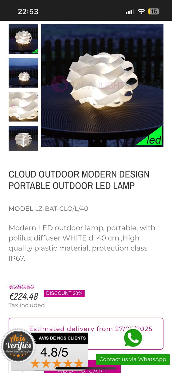Image 1 of Linea Zero Cloud oplaadbare outdoor lamp