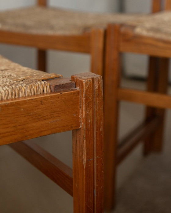 Image 1 of Vintage Italian Rustic Modern Dining Chairs by Snaidero, 1970s, Set of 5