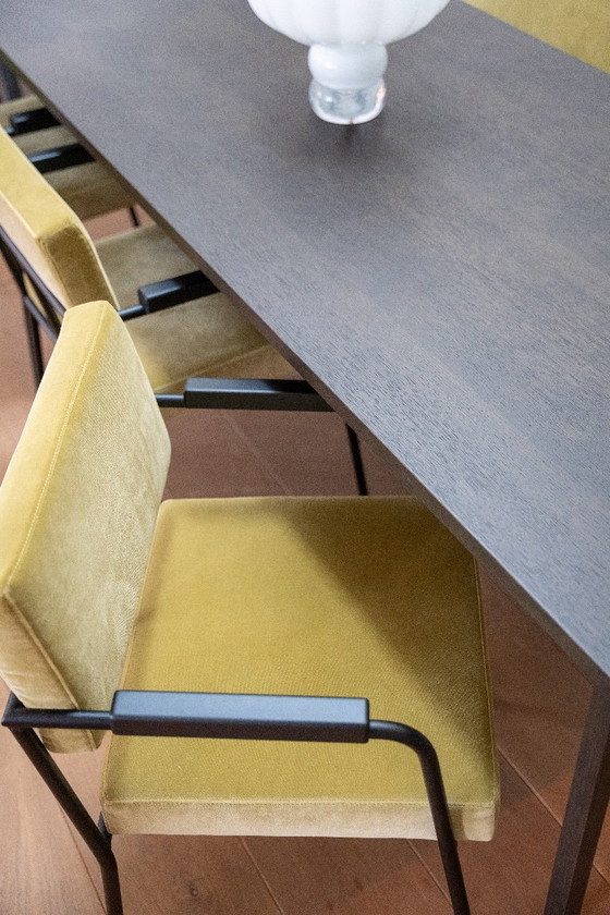 Image 1 of Fest Monday dining set: 3 chairs + bench (Royal Pistachio / black frame / armrest)