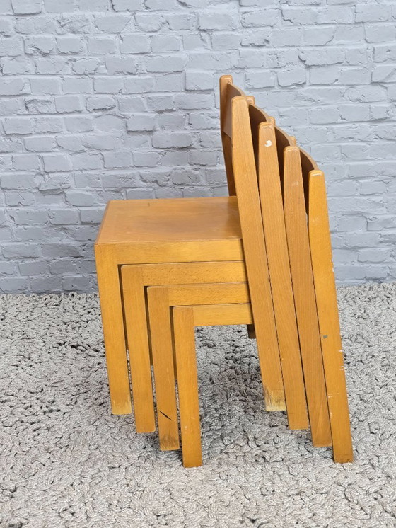 Image 1 of Sedie scolastiche impilabili in legno dal design vintage scandinavo per bambini, set da 4