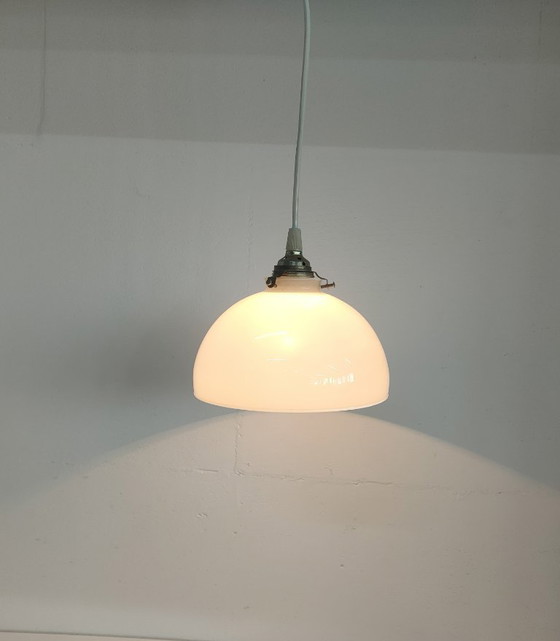 Image 1 of Vintage Ceiling Lamp Pendant Lamp (Opal Glass/Brass)