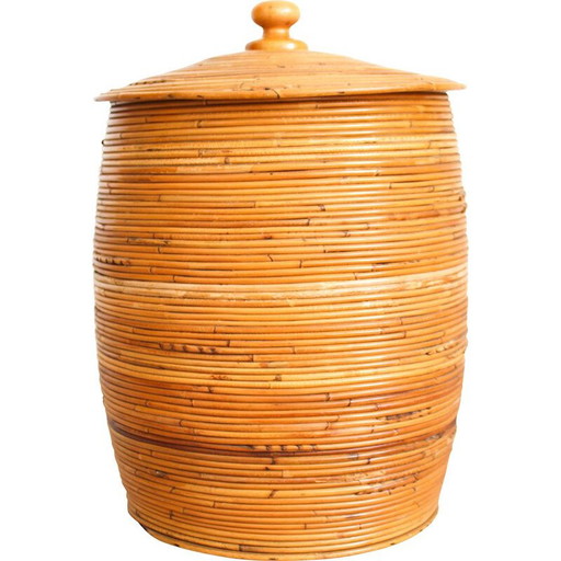 Vintage cilindervormige rieten mand, Italië 1970