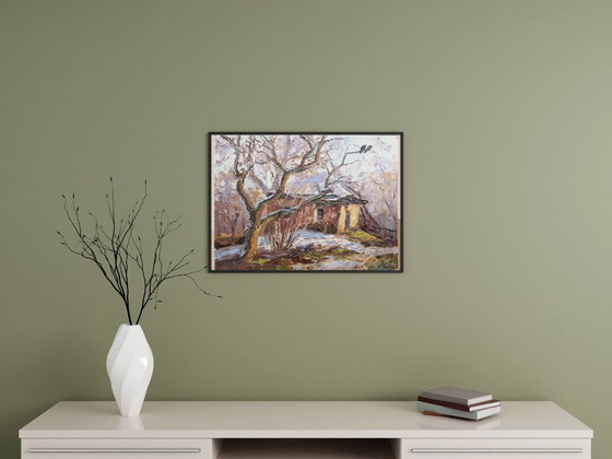 Original Oil Painting Rural Landscape Village Yard Old House Old Apple Tree – Paintings & Drawings, Canvas (photo 3 of 8)