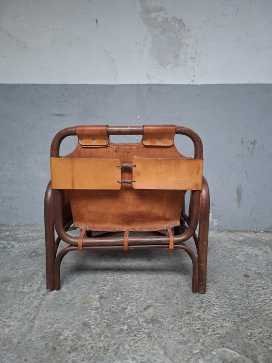 Image 1 of Safari armchair in leather and bamboo by Tito Agnoli for Bonacina 1960S