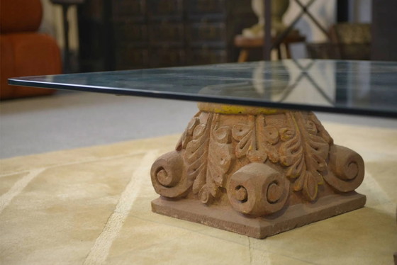 1960s stone and glass pedestal coffee table – Crystal, Vintage (photo 4 of 7)