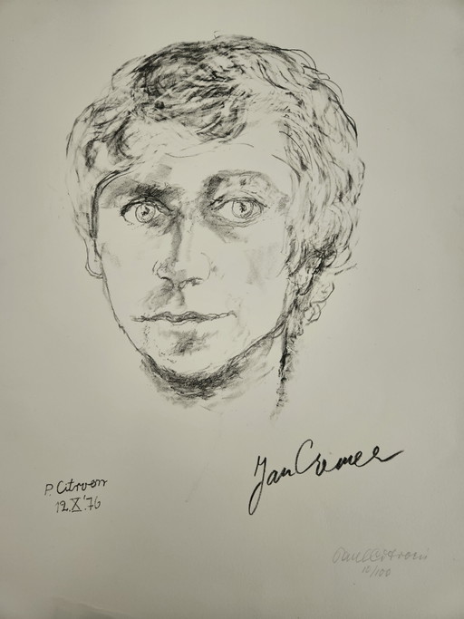 Signed Lithograph by Paul Citroen, Portrait Jan Cremer.