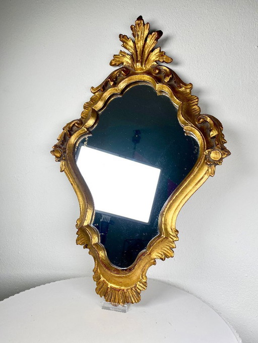 Antique Baroque / Rococo Style Gilded Mirror – 51 x 32 cm Ornate Wall Mirror - Hollywood Regency Golden Decorative Old Mirrors