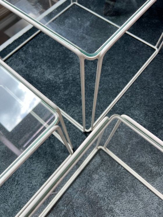 Image 1 of 3 nesting tables by Max Sauze for Isocèle – 1970s – white metal & glass