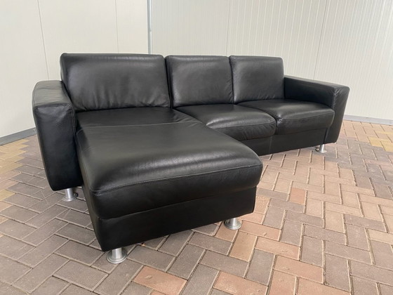 Image 1 of Magnifique canapé d'angle en cuir véritable noir