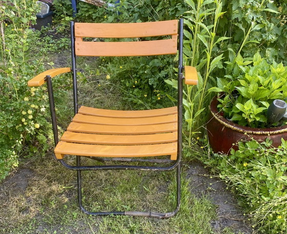 Image 1 of 4x Vintage Folding Chair + Table GDR Seating Set Germany Rare