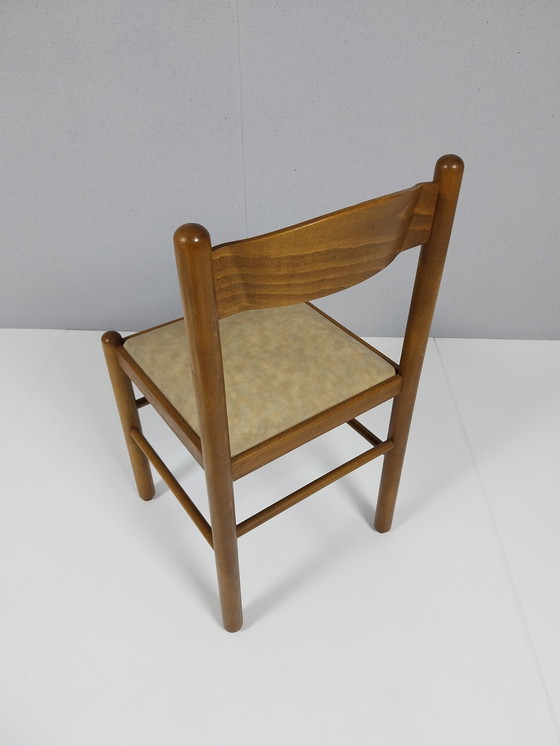 Image 1 of 4 x Vintage Wooden Chairs with Beige Upholstery, 1960s - 70s