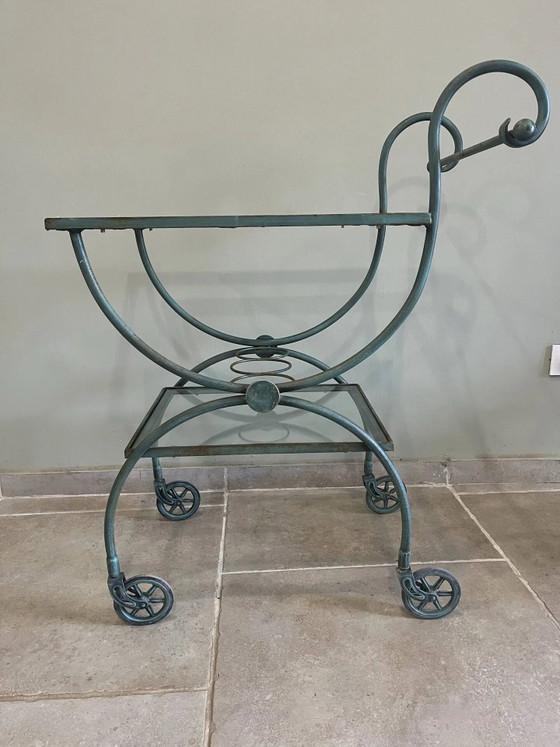 Patinated green-grey wrought iron dessert table – Bar carts, Glass, Art Nouveau (photo 2 of 16)