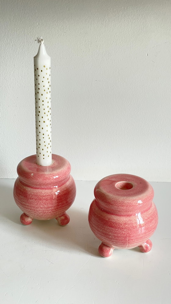 Image 1 of 2 Pink Ceramic Candleholders 90s