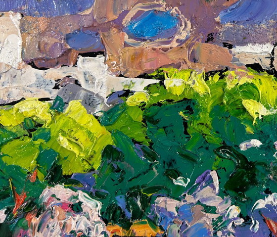 Image 1 of Original Oil Painting Summer Street Landscape The city that never sleeps